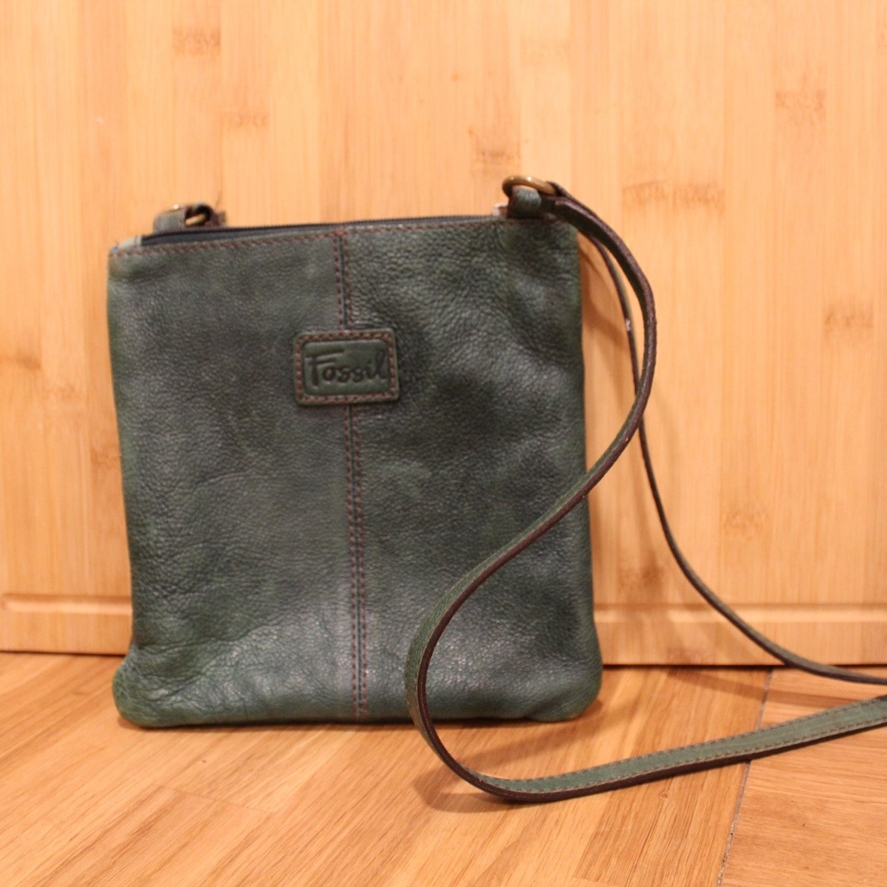 Fossil Green Leather Crossbody Bag Purse